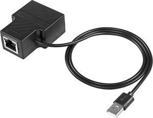 BUCIER RJ45 Splitter Adapter Ethernet Cable, RJ45 1 to 2 Network Adapter with USB Power Cable, RJ45 Powerline Network Adapter, for Router TV Box Camera PC Lapop