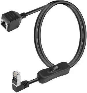 BUCIER 90 Degree Cat6 Ethernet Cable with On/Off Switch High Speed RJ45 Right Angle Male to Female Extension Cable with 304 Switch Cat6 Internet Network Cable,1M 3.3FT (Down Male to Female)