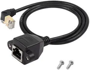 BUCIER 90 Degree Upward Angle Cat8 LAN Cable, RJ45 Male to Female Shielded Ethernet Network Connector Screw Panel Mount Extension Cable for Router Modem TV PC Computer Laptop 0.5M(M/F Up)