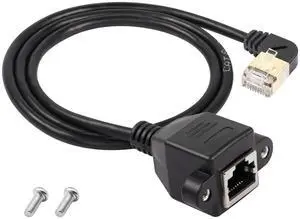 BUCIER 90 Degree Right Angle Cat8 LAN Cable, RJ45 Male to Female Shielded Ethernet Network Connector Screw Panel Mount Extension Cable for Router Modem TV PC Computer Laptop 0.5M(M/F Right)