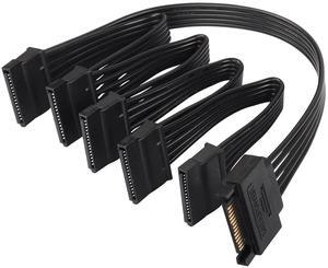 BUCIER SATA Power Splitter Cable - 15Pin Male to 5 Female Power Extension Hard Drive Cable for HDD, SSD and Optical Drives - 23.5cm