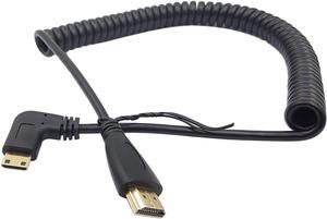 BUCIER Angle 90 Degree Right Mini HDMI to HDMI, Right Angled Mini-HDMI Male to HDMI Male Gold Plated Converter Adapter Coiled Spiral Cable,Support 3D, 1080P,1.5~10 Feet(90Mini-HDMI Right)