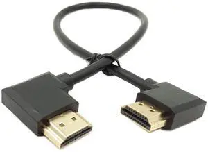 BUCIER Gold Plated High Speed 90 Angle Right HDMI Male to Left HDMI Male Adapter Cable Supports Ethernet, 3D and Audio Return (0.3M R-L)