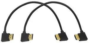 BUCIER Gold Plated High Speed 90 Angle Right HDMI Male to Left HDMI Male Adapter Cable Supports Ethernet, 3D and Audio Return (0.3M 2Pack LL-LL)
