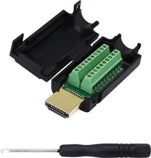 BUCIER HDMI Solderless Adapter Gold Plated HDMI Extension Cable Connector Signals Terminal Breakout Board Free Welding Connector with Plastic Cover Screwdriver