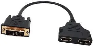 BUCIER DVI-D to HDMI Cable, Gold-Plated DVI-D Male 24 1 Pin to Dual Hdmi Female 1080p Hdmi Video Converter Adapter Splitter Cable