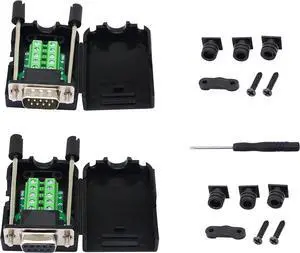 BUCIER DB9 Connector Adapter RS232 Serial Port D-SUB Adapter Plate Breakout Board Solder-Free (1-Pair Male+Female with Screwdriver, Black Rubber Core, Long Bolts)