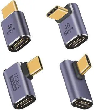 BUCIER USB C Right Angle Adapter 4 Style, USB C Angle Adapter [ 40Gbps 100W PD] Type C to Type C Extension Connector for Steam Deck, ROG Ally, Switch, Notebook Computers, Tablet and Mobile Phones
