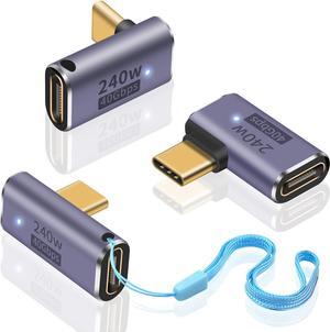 BUCIER USB C 90 Degree Adapter [40Gbps, 240W Fast Charging and 8K Video ] USB C Angle Adapter Support Thunderbolt 4/3 Cable for Laptop, Tablet and Phones (3 Pack)