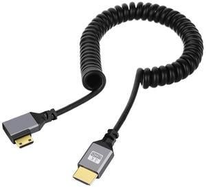BUCIER Mini HDMI 2.0 Male to HDMI Male 4K 60hz Stretch Coiled Cable Left Angled 90 Degree for HDTV Computer Laptop Monitor