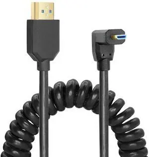 BUCIER Micro HDMI to HDMI Cable Coiled 8K HDMI 2.1 Telescopic Cable High Speed Cable Support 120Hz 48Gbps Dynamic HDR for Digital Cameras (Down Angle)