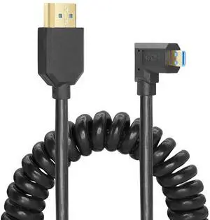 BUCIER Micro HDMI to HDMI Cable Coiled 8K HDMI 2.1 Telescopic Cable High Speed Cable Support 120Hz 48Gbps Dynamic HDR for Digital Cameras (Right Angle)
