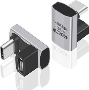 BUCIER USB C 180 Degree Adapter 240W PD, 8K@60Hz, 40Gbps,180 Degree USB C Female to Male Adapter Connector for ROG Ally, Steam Deck, Switch, Laptop, Tablet, Phone and More 2 Pack