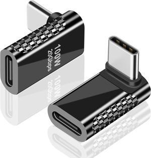 BUCIER USB C Right Angle Adapter 20Gbps, 90 Degree USB C Adapter Male to Female Extender Adapter, Zinc Alloy Material Support PD100W Fast Charger for MacBook Pro, Mobile Phone, Tablet (2 Pack)