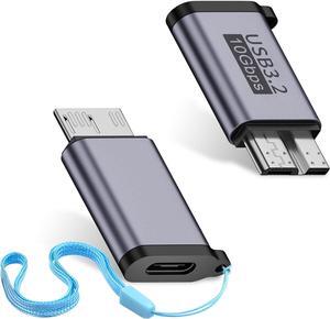 BUCIER USB C to Micro B Adapter 10Gbps, Micro B to USB C Adapter 3.2, USB Type C Female to Micro B Male Converter for Hard Drive Cable, External Hard SSD Drive, Tablet, Phone, Laptop, 2 Pack Grey