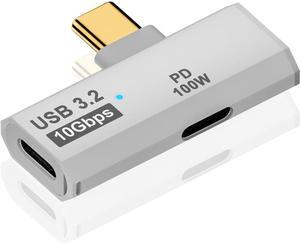 BUCIER 2 in 1 USB C Splitter 10Gbps, 90 Degree USB C Male to Dual Female Adapter 100W, Type C Headphone Adapter for Rog Ally, Steam Deck, iPhone 15 Series and More Devices- White