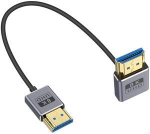 BUCIER 8K Short HDMI 2.1 Cable 1FT/30cm [48Gbps, 8K@60Hz, 4K@240Hz] Ultra Thin/Coaxial Down Angle HDMI Male to Male Cable OD2.5mm, Dynamic HDR, eARC, for GH5S, PS5, Xbox One Monitor,PC.