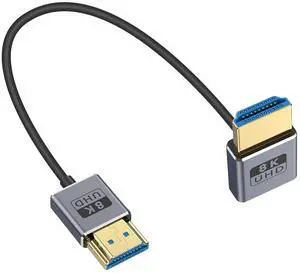 BUCIER 8K 90 Degree HDMI Cable 1FT/30cm 8K@60Hz, 4K@240Hz, UP Angle HDMI Male to Male Cable, Ultra High Speed 48Gbps Bandwidths, Ultra Thin HDMI 2.1 Cord OD2.5mm for GH5S, PS5, Xbox One Monitor,PC