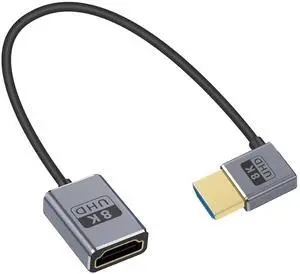 BUCIER Ultra Thin/Coaxial 90 Degree HDMI to HDMI Extender Cable 1FT, (48Gbps, 8K@60Hz, 4K@240Hz) Left Angle Male to Female Cable for Dynamic HDR, eARC, for GH5S, PS5, PC.