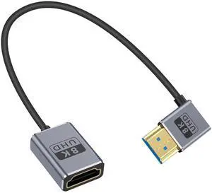 BUCIER 8K Coaxial Right Angle HDMI Extension Cable 1FT, Ultra Thin 90 Degree HDMI Male to Female Cable (48Gbps, 8K@60Hz, 4K@240Hz) Support Dynamic HDR, eARC, for GH5S, PS5, PC