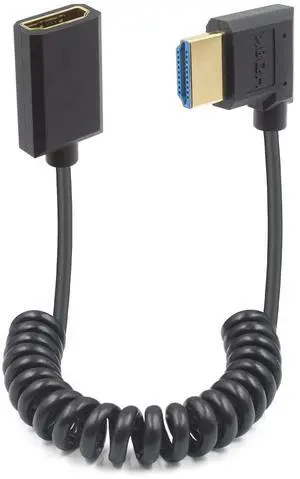 BUCIER 8K HDMI to HDMI Extender Cable, 48Gbps Right Angle HDMI Male to Female Coiled Cable for MacBook Pro, PS5, Xbox Series X, Roku TV, UHD TV, Blu-ray, 4FT/1.2M