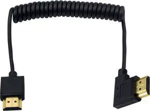 BUCIER Left Angle Coiled HDMI Cable 4FT/1.2M, Extreme Thin 90 Degree HDMI Male to Male Coiled Cable for 3D and 4K@60hz Ultra HD TV Stick for PS5, Blu-ray, Roku TV, Xbox Series X/S