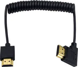 BUCIER Right Angle Coiled HDMI Cable 4FT/1.2M, Extreme Thin 90 Degree HDMI Male to Male Coiled Cable for 3D and 4K@60hz Ultra HD TV Stick for PS5, Blu-ray, Roku TV, Xbox Series X/S