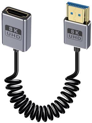 BUCIER 8K Coaxial Coiled HDMI Extension Cable, HDMI Male to Female Coiled Cable 48Gbps,HDMI 2.1 Cable Adapter for Roku,TV Stick, PS5, PS4, Xbox, Laptop, Blu Ray 1FT-1.5FT
