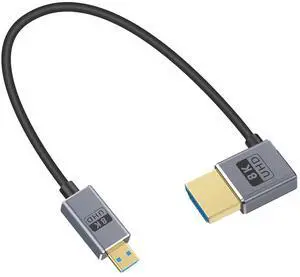 BUCIER Short Micro HDMI 2.1 Cable, 90 Degree Micro HDMI to HDMI Cable, Left Angle HDMI Male to Micro HDMI Cable 8K@60Hz, 4K@240Hz, 48Gbps High Speed for Camera 1FT/30cm