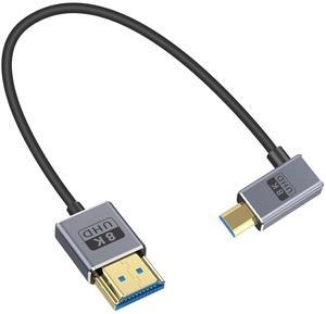 BUCIER 8K 90 Degree Micro HDMI to HDMI Cable 1FT/30cm, Left Angle HDMI Male to Micro HDMI Adapter Cable with 8K@60Hz, 4K@240Hz, 48Gbps Micro HDMI Cable Coiled for Cameras, DSLRs, Camcorders, Monitors