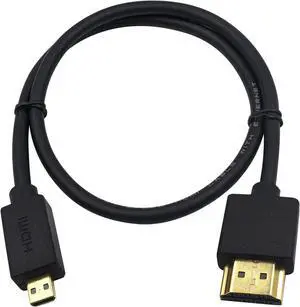 BUCIER Micro HDMI to HDMI Cable 2FT/60cm, Extreme Slim Short HDMI to Micro HDMI Cable Support 18Gbps, High-Speed, 4K@60Hz, 2160p, 48-Bit Color, 3D for A6500, A7, Camera (Male to Male) 2 ft.