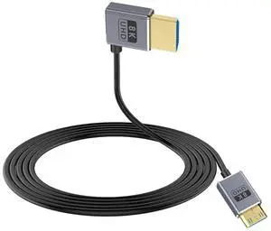 BUCIER 8K Mini HDMI to HDMI Cable 2.1 Cord 48Gbps,Ultra Thin Left Angle HDMI to Mini HDMI Male Cord, Support High Speed 8K@60Hz, 4K@240Hz for Camera, Camcorder, Graphics/Video Card 4FT
