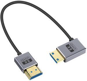 BUCIER 8K Short HDMI to Mini HDMI Cable 1FT/30CM, 48Gbps Mini HDMI 2.1 Cord, Ultra Thin Right Angle Mini HDMI to HDMI Male Cable, Support High Speed 8K@60Hz, 4K@240Hz for Camera, Camcorder