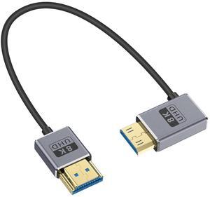 BUCIER 8K Short HDMI to Mini HDMI Cable 1FT/30CM, 48Gbps Mini HDMI 2.1 Cord, Ultra Thin Left Angle Mini HDMI to HDMI Male Cable, Support High Speed 8K@60Hz, 4K@240Hz for Camera, Camcorder
