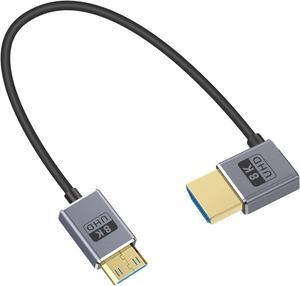BUCIER 8K Coaxial Left Angle HDMI to Mini HDMI Cable 1FT/30cm, [48Gbps, 8K@60Hz, 4K@240Hz], Ultra Thin Mini HDMI 2.1 Male Cable for Camera, Camcorder, Tablet, Laptop, Raspberry Pi Zero