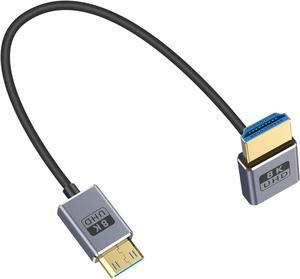 BUCIER 8K Coaxial Up Angle HDMI to Mini HDMI Cable 1FT/30cm, [48Gbps, 8K@60Hz, 4K@240Hz], Ultra Thin Mini HDMI 2.1 Male Cable for Camera, Camcorder, Tablet, Laptop, Raspberry Pi Zero
