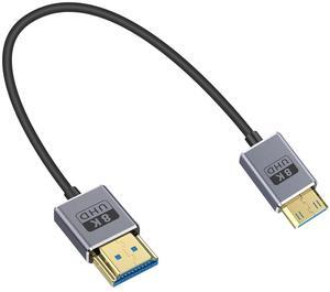 BUCIER 8K Short Mini HDMI to HDMI Adapter Cable 1FT/30cm, 48Gbps, 8K@60Hz, 4K@240Hz, Coaxial/Ultra Thin Mini HDMI Male to HDMI Male Cable OD2.5mm for Laptop,Tablet,HDTV,Projector