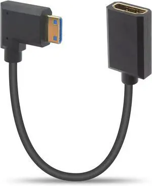 BUCIER 8K 90 Degree Mini HDMI to HDMI Cable, 48Gbps Right Angle Mini HDMI Male to Female Cable, Ultra Thin,Short HDMI to Mini HDMI Extension Cable for Projector, Monitor, Camcorder etc 1FT/ 30cm