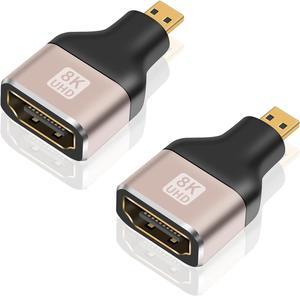 BUCIER 8k Micro HDMI to HDMI Adapter 48Gbps, Micro HDMI Adapter 2.1 Version,Supports 8K@60Hz for Camera, Laptop, UltraHD, 3D (2 Pack)
