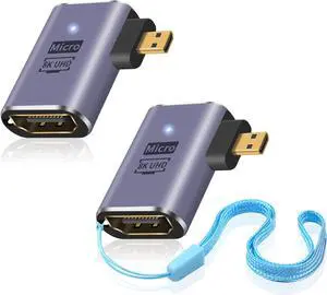 BUCIER 8K Right Angle Micro HDMI Adapter, 90 Degree Micro HDMI to HDMI Adapter, 48Gbps UHD HDMI 2.1 Female to Micro hdmi Male Extender Connector for Camera Camcorder, Tablet Digital 2 Pack