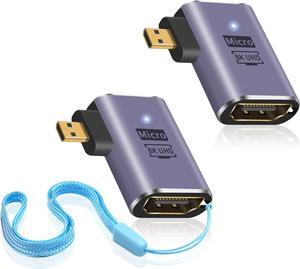 BUCIER 8K Left Angle Micro HDMI Adapter, 90 Degree Micro HDMI to HDMI Adapter, 48Gbps UHD HDMI 2.1 Female to Micro hdmi Male Extender Connector for Camera Camcorder, Tablet Digital 2 Pack