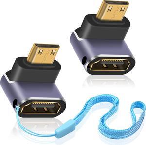 BUCIER 8K 90 Degree Mini HDMI to HDMI Adapter, Down Angle HDMI to Mini HDMI Adapter Supports 8K@60Hz, 4K@144Hz, 2K@240Hz for Camera, Camcorder - 2 Pack