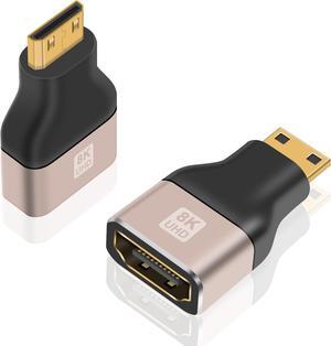BUCIER 8K Mini HDMI to HDMI Adapter (2 Pack), 48Gbps, Supports 8K@60Hz, 4K@120Hz, 3D, ARC, for Portable, PVC & Metal Body, Laptop, Camera, Projector, TV, Gaming