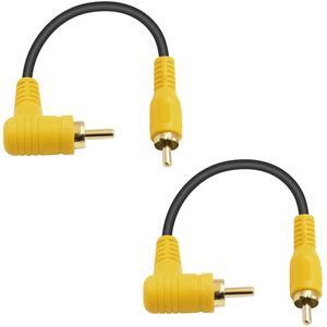 BUCIER Short RCA Extension Cable 6in/15cm, 90 Degree RCA Subwoofer Cable, RCA Male to Male Audio Cable Supports Shielded Digital Analogue, for HDTV, DVD, Amplifiers 2 Pack