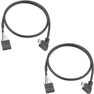 BUCIER USB Header to Micro USB Cable, 90 Degree Right Angled Micro USB Male to 9 Pin Motherboard Female Dupont Extended Cable 2 Pack 1.65Ft/50cm