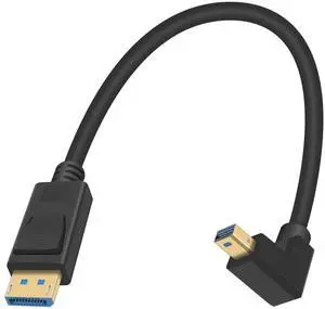 BUCIER 90 Degree Mini Displayport to Displayport Cable, Extreme Thin Up Angle Mini Dp Male to DP Male Cable with Gold-Plated for Gaming Monitor 1Ft