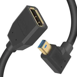 BUCIER Displayport to Mini Displayport Extension Cable 1.4, 8k Mini DP to DP, Left Angled Mini Displayport Male to Displayport Female Extention Cable for Laptop PC TV Gaming Monitor. 1Ft/30cm