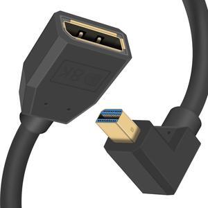 BUCIER Displayport to Mini Displayport Extension Cable 1.4, 8k Mini DP to DP, Down Angle Mini Displayport Male to Displayport Female Extention Cable for Laptop PC TV Gaming Monitor. 1Ft/30cm