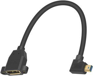 BUCIER Mini DP to DP 1.4 Cable, 8K@60Hz Extreme Thin Right Angle Mini Displayport Male to Displayport Female Extension Cable with Screw Panel Mount Support Bi-Directional Transmission. 1Ft/30cm