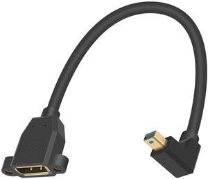 BUCIER Mini DP to DP 1.4 Cable, 8K@60Hz Extreme Thin Up Angle Mini Displayport Male to Displayport Female Extension Cable with Screw Panel Mount Support Bi-Directional Transmission. 1Ft/30cm